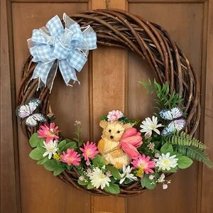 Floral Wreath with Hedgehog and Bow